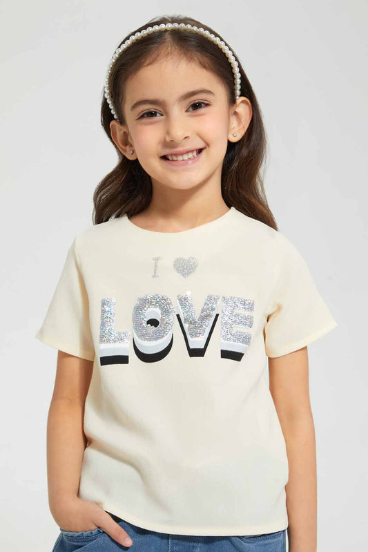 Redtag-Beige-Printed-T-Shirt-T-Shirts-Girls-2 to 8 Years
