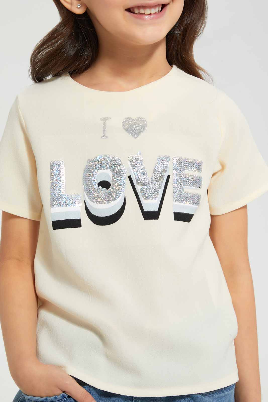 Redtag-Beige-Printed-T-Shirt-T-Shirts-Girls-2 to 8 Years