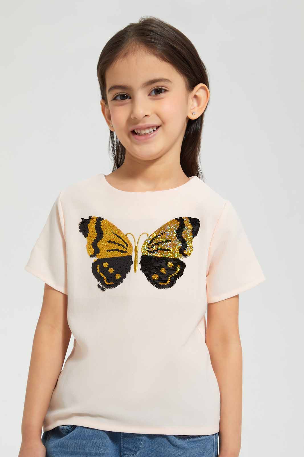Redtag-Pink-Printed-T-Shirt-T-Shirts-Girls-2 to 8 Years