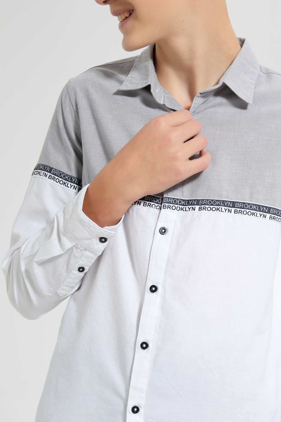 Redtag-Grey-Color-Block-Casual-Shirt-Casual-Shirts-Senior-Boys-9 to 14 Years