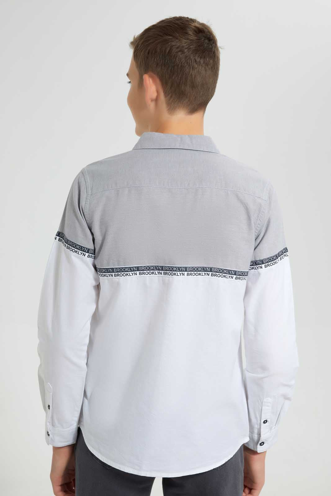 Redtag-Grey-Color-Block-Casual-Shirt-Casual-Shirts-Senior-Boys-9 to 14 Years