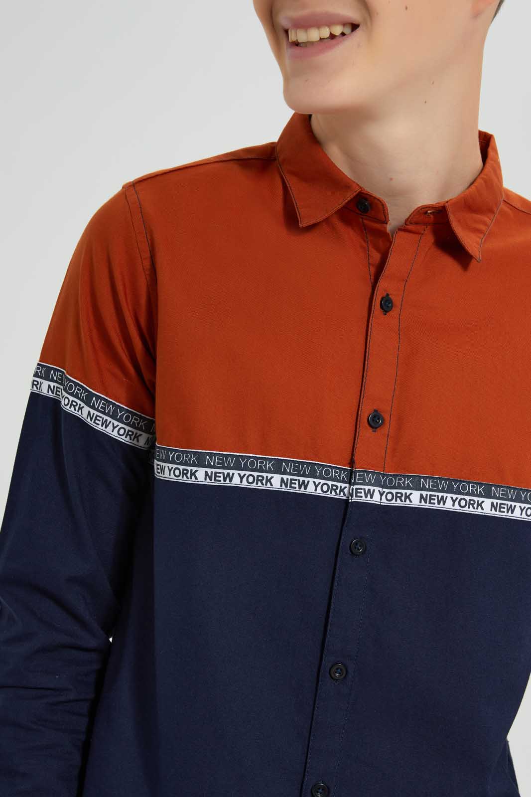 Redtag-Orange-Color-Block-Casual-Shirt-Casual-Shirts-Senior-Boys-9 to 14 Years