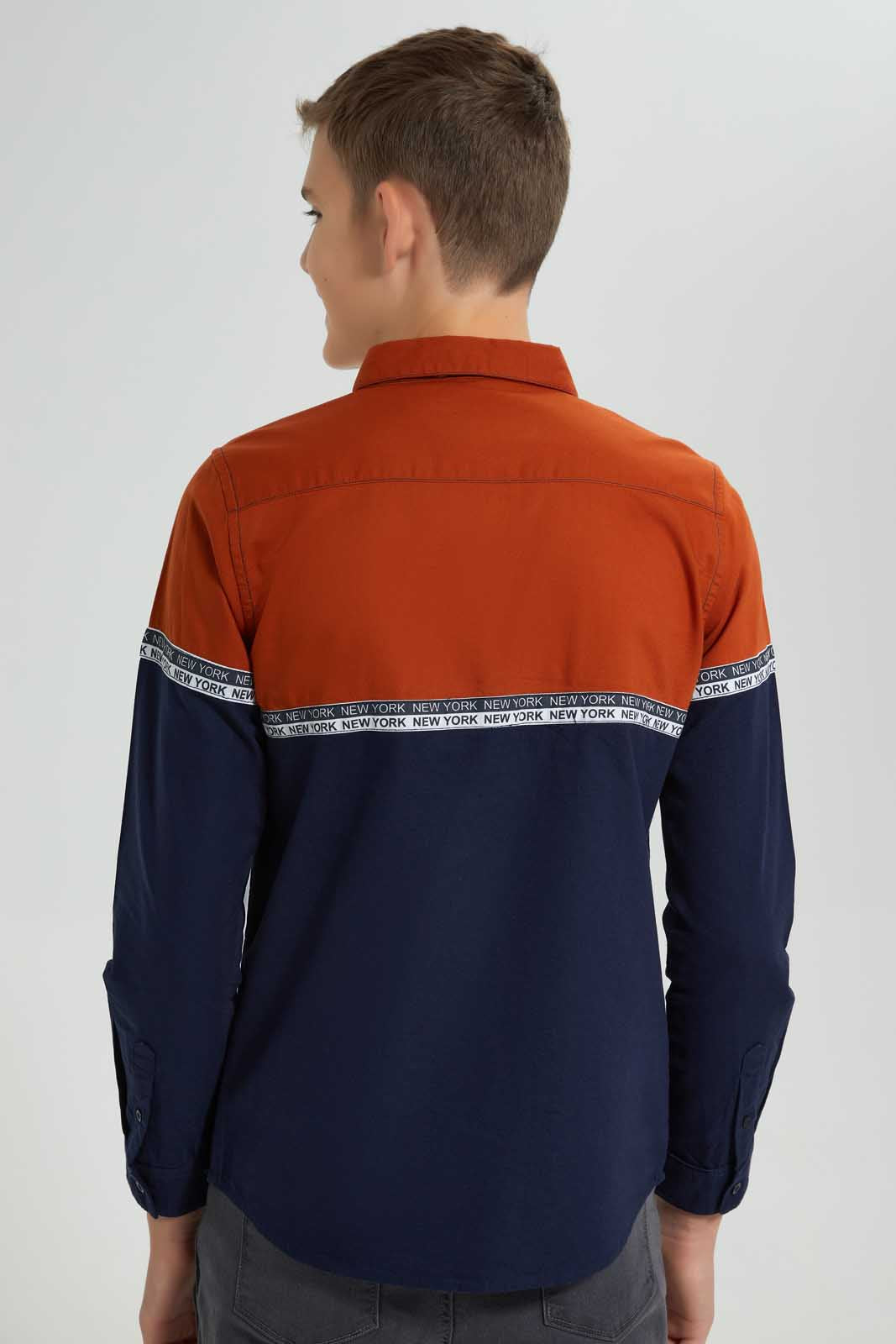 Redtag-Orange-Color-Block-Casual-Shirt-Casual-Shirts-Senior-Boys-9 to 14 Years