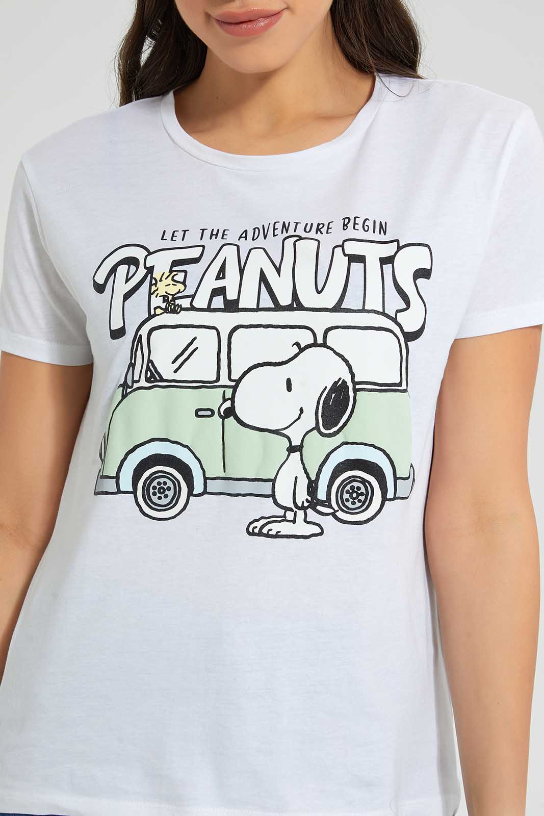 Redtag-White-Snoopy-Print-T-Shirt-Character-Women's-