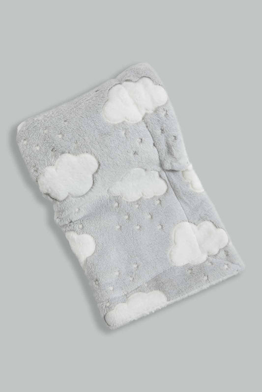 Redtag-White-Embossed-Clouds-Sherpa-Blanket-Baby-Blankets-Baby-0 to 12 Months