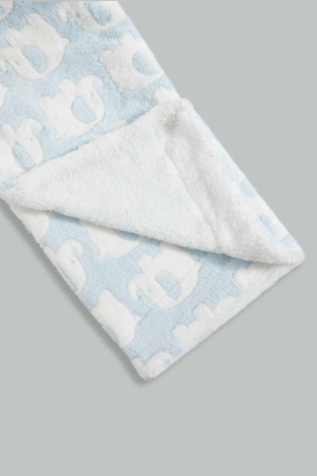 Redtag-Blue-Elephant-Sherpa-Blanket-Baby-Blankets-Baby-0 to 12 Months