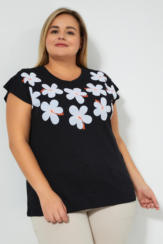 Redtag-Black-With-Placement-Print-Top-Colour:Black,-Filter:Plus-Size,-LDP-T-Shirts,-New-In,-New-In-LDP,-Non-Sale,-S22B,-Section:Women-Women's-