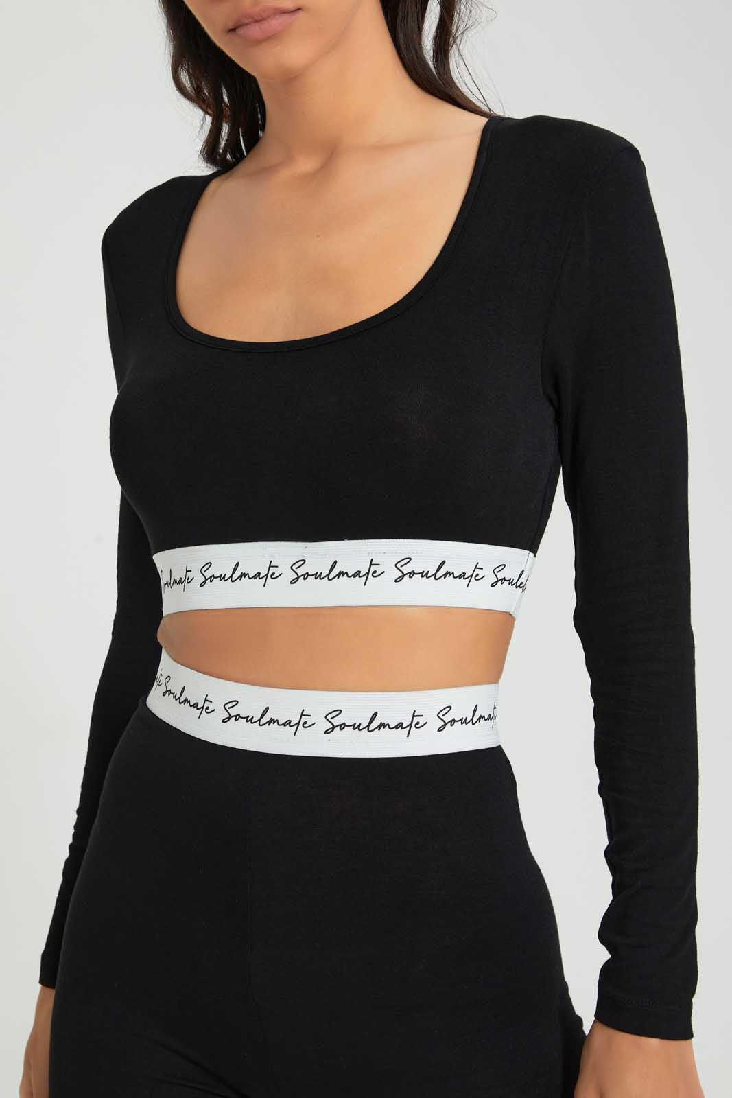 Redtag-Black-Scoop-Neck-T-Shirt-With-Printed-Elastic-Band-Loungewear-Women's-