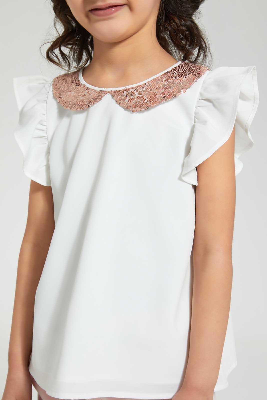 Redtag-White-Sequenced-Peter-Pan-Collar-Blouse-Blouses-Girls-2 to 8 Years