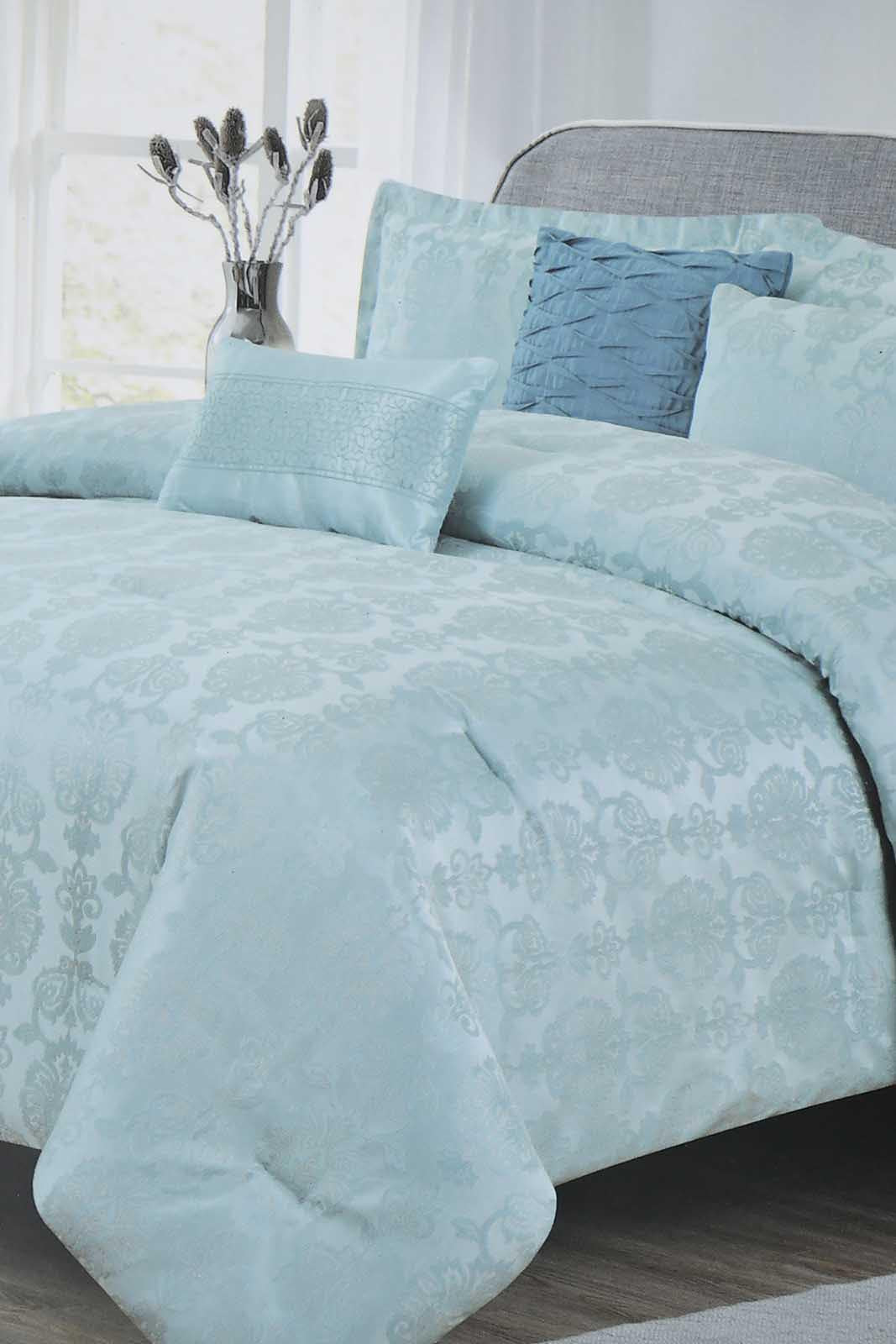 Redtag-Teal-Jacquard
-7-Piece-Comforter-Set
-(King-Size)-Comforters-Home-Bedroom-