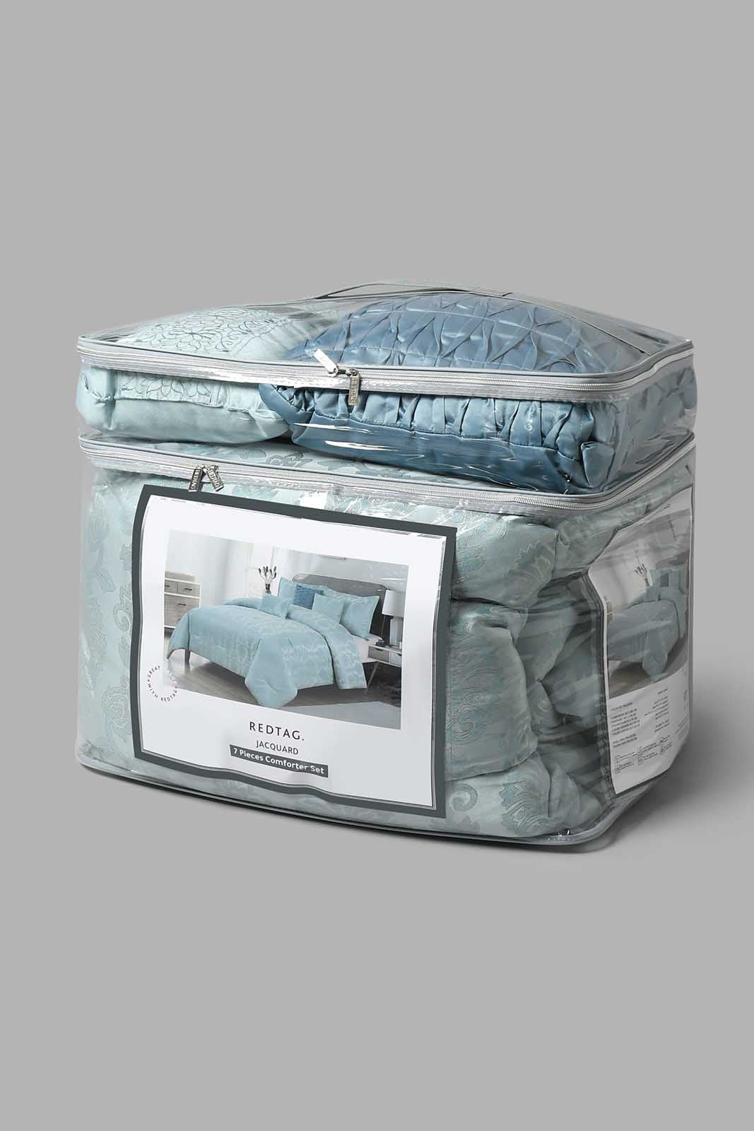 Redtag-Teal-Jacquard
-7-Piece-Comforter-Set
-(King-Size)-Comforters-Home-Bedroom-