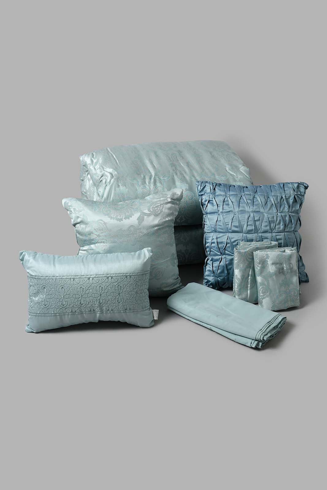 Redtag-Teal-Jacquard
-7-Piece-Comforter-Set
-(King-Size)-Comforters-Home-Bedroom-