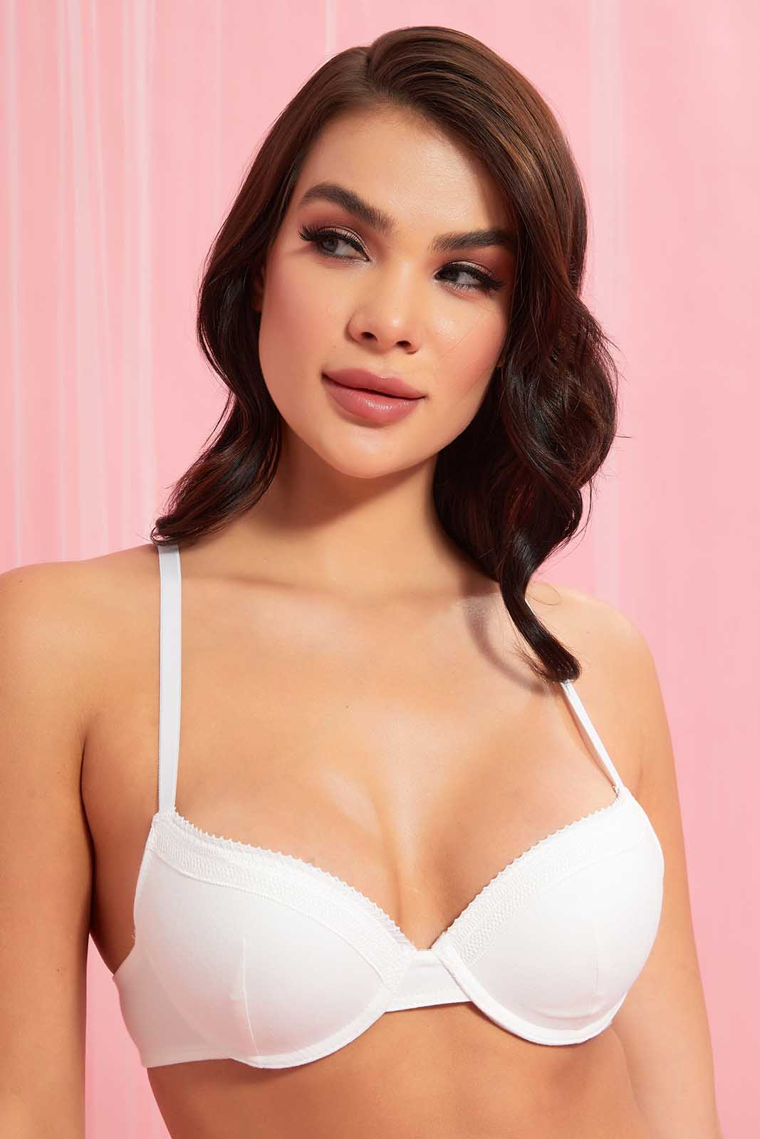 Redtag-White-Plain-Padded-Plunge-Bra-With-Lace-Plunge-Bras-Women's-