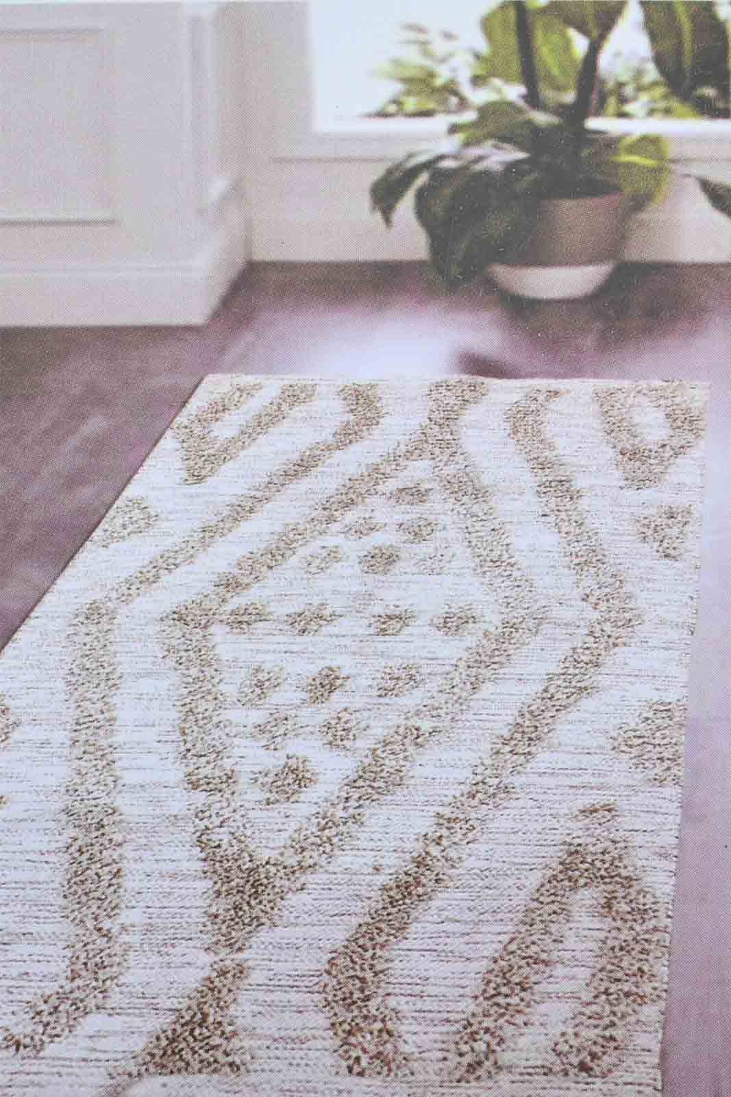 Redtag-Beige-Handwoven-Cotton-Boho-Floorrunner-Rugs-Home-Decor-