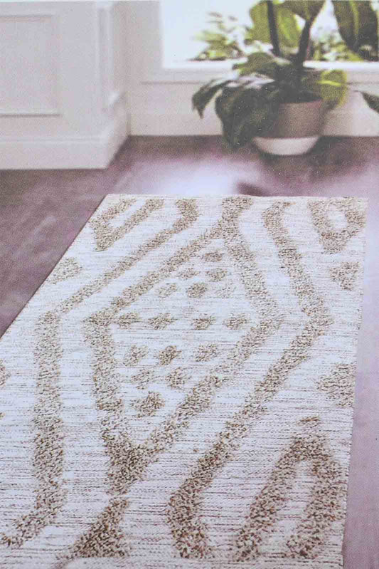 Redtag-Beige-Handwoven-Cotton-Boho-Floorrunner-Rugs-Home-Decor-