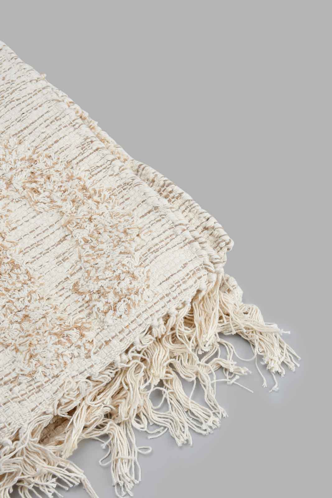 Redtag-Beige-Handwoven-Cotton-Boho-Floorrunner-Rugs-Home-Decor-