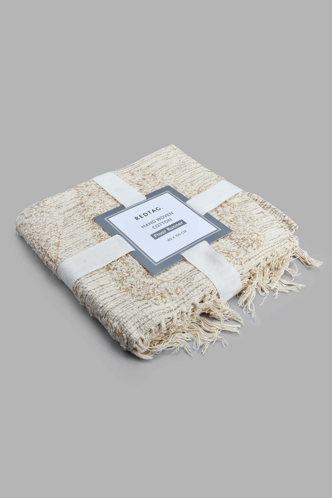 Redtag-Beige-Handwoven-Cotton-Boho-Floorrunner-Rugs-Home-Decor-