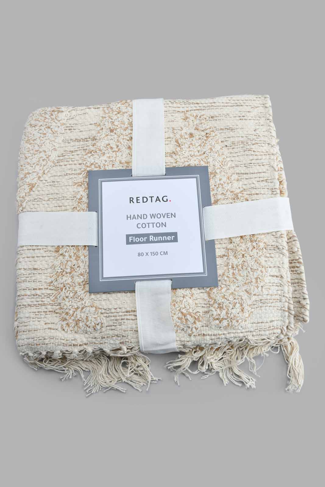 Redtag-Beige-Handwoven-Cotton-Boho-Floorrunner-Rugs-Home-Decor-