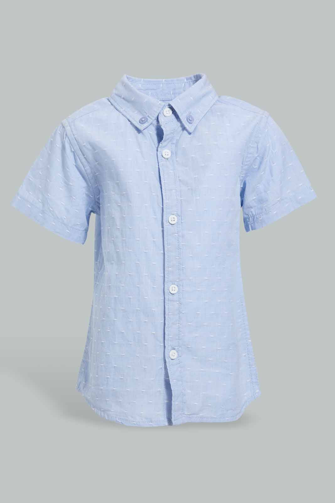 Redtag-Blue-Short-Sleeve-Dobby-Nep-Shirt-Casual-Shirts-Infant-Boys-3 to 24 Months