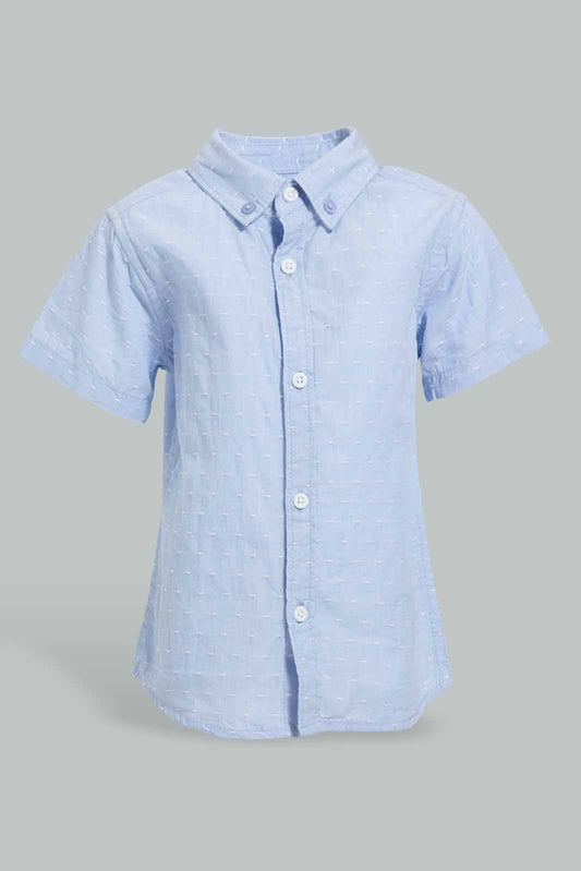 Redtag-Blue-Short-Sleeve-Dobby-Nep-Shirt-Casual-Shirts-Infant-Boys-3 to 24 Months