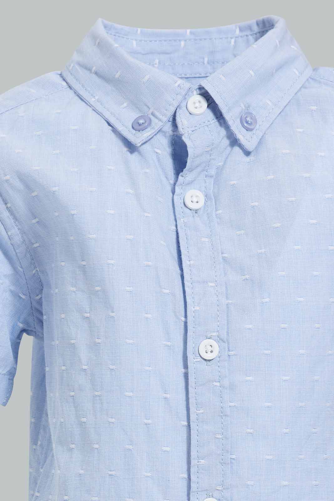 Redtag-Blue-Short-Sleeve-Dobby-Nep-Shirt-Casual-Shirts-Infant-Boys-3 to 24 Months