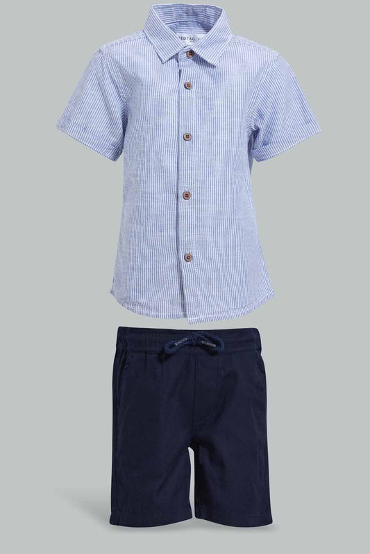 Redtag-Blue-Short-Shirt-And-Navy-Bottom-With-Suspender-Set-Sets-Infant-Boys-3 to 24 Months