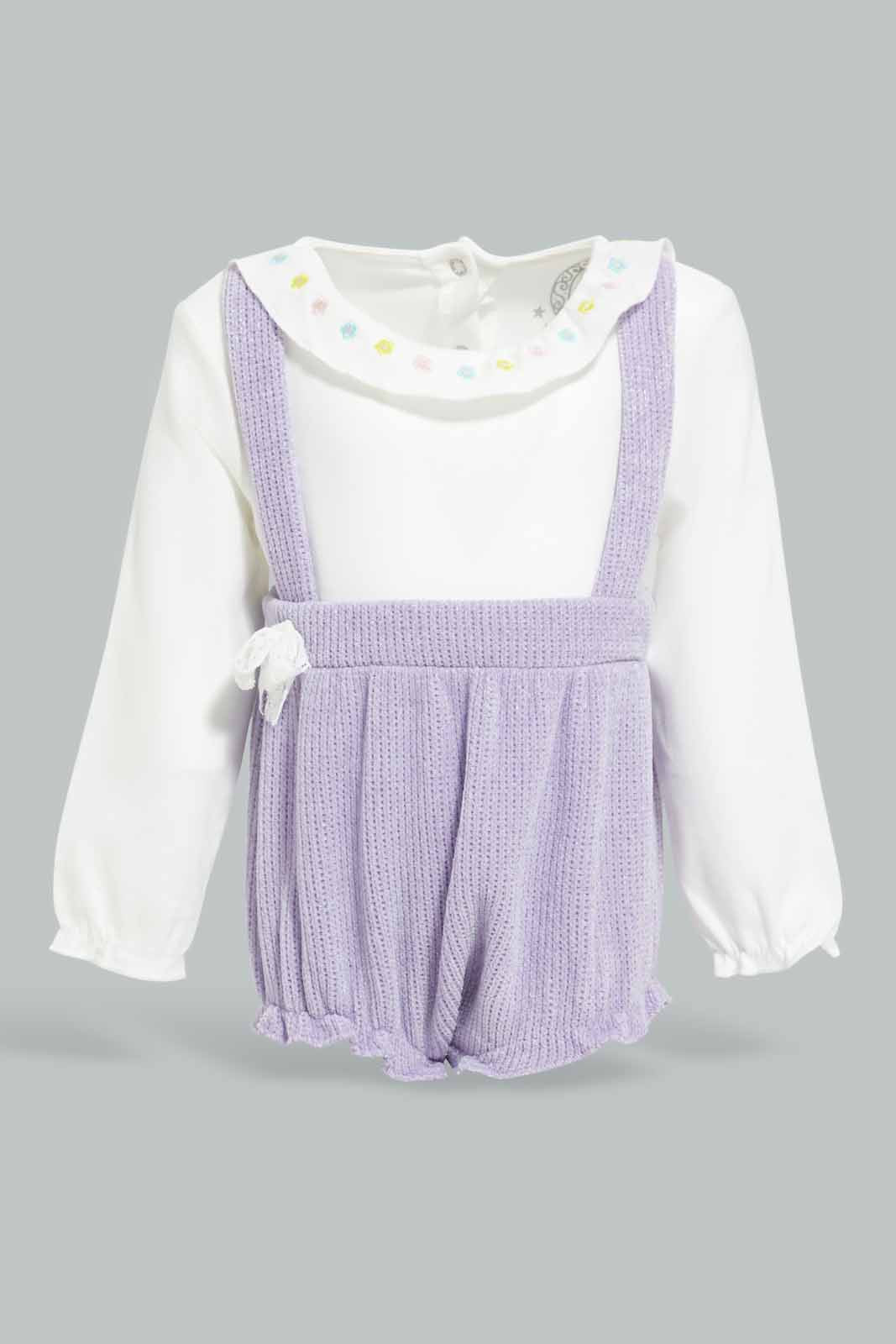 Redtag-Lilac-Duangree-Romper-With-Peter-Pan-Collar-Category:Rompers,-Colour:Lilac,-Deals:New-In,-Filter:Baby-(0-to-12-Mths),-NBB-Rompers,-New-In-NBB-APL,-Non-Sale,-Section:Boys-(0-to-14Yrs),-W22A-Baby-0 to 12 Months