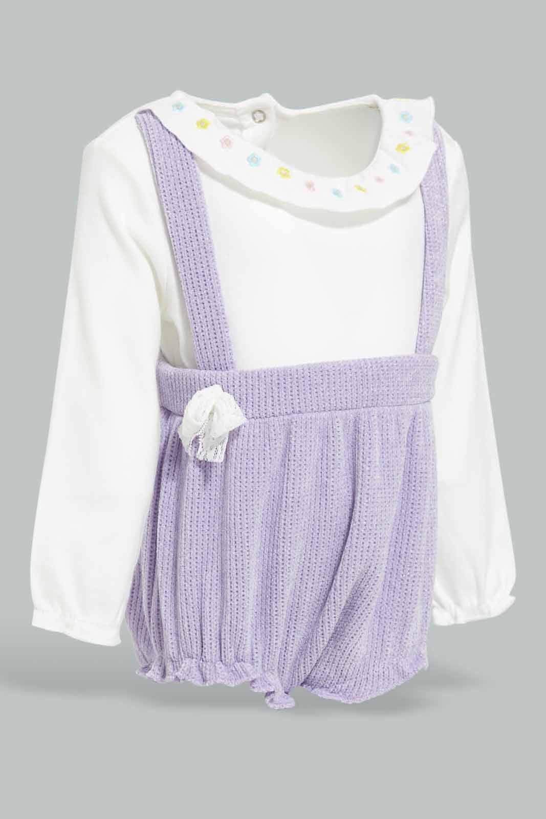 Redtag-Lilac-Duangree-Romper-With-Peter-Pan-Collar-Category:Rompers,-Colour:Lilac,-Deals:New-In,-Filter:Baby-(0-to-12-Mths),-NBB-Rompers,-New-In-NBB-APL,-Non-Sale,-Section:Boys-(0-to-14Yrs),-W22A-Baby-0 to 12 Months