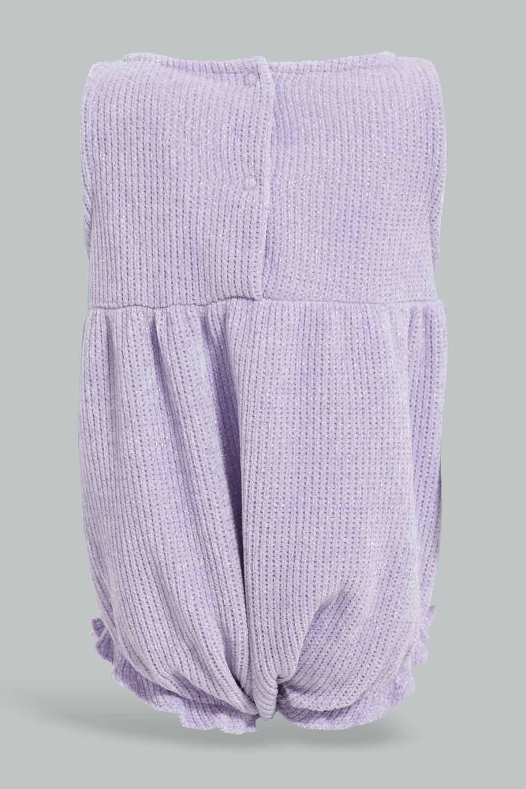 Redtag-Lilac-Neck-Frill-Romper-Category:Rompers,-Colour:Lilac,-Deals:New-In,-Filter:Baby-(0-to-12-Mths),-NBB-Rompers,-New-In-NBB-APL,-Non-Sale,-Section:Boys-(0-to-14Yrs),-W22A-Baby-0 to 12 Months