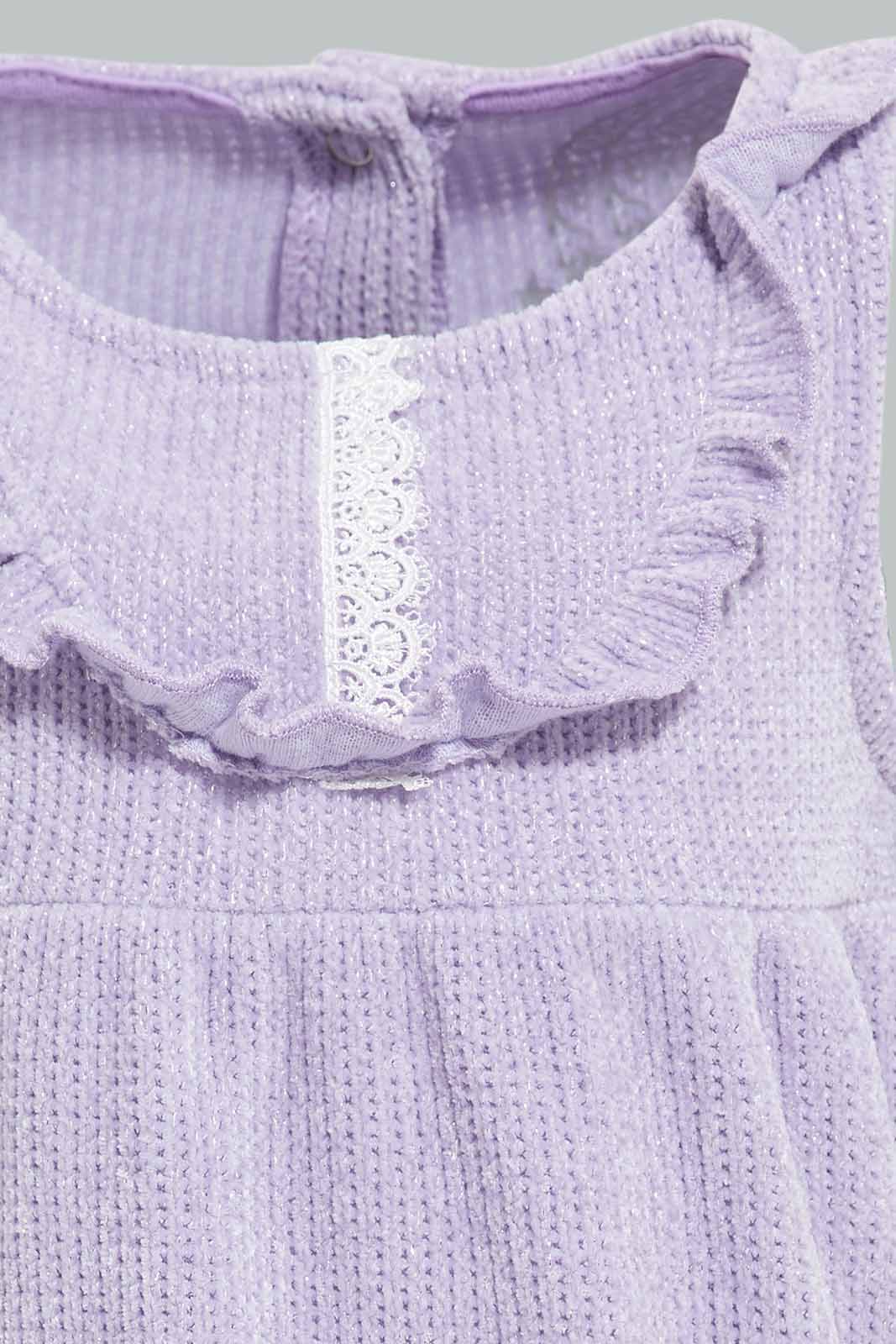 Redtag-Lilac-Neck-Frill-Romper-Category:Rompers,-Colour:Lilac,-Deals:New-In,-Filter:Baby-(0-to-12-Mths),-NBB-Rompers,-New-In-NBB-APL,-Non-Sale,-Section:Boys-(0-to-14Yrs),-W22A-Baby-0 to 12 Months