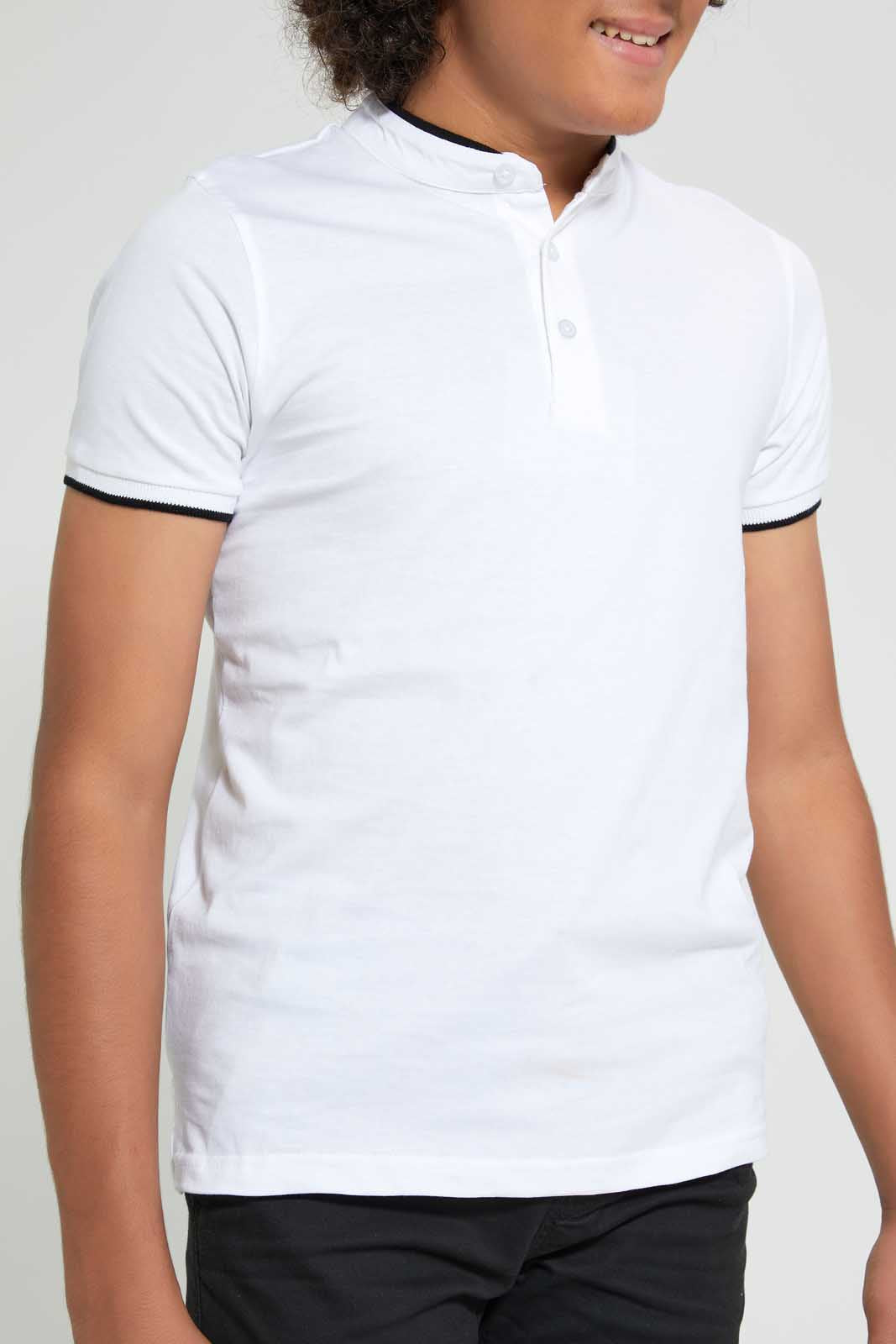 Redtag-White-Plain-Mandarin-Polo-Plain-Senior-Boys-9 to 14 Years