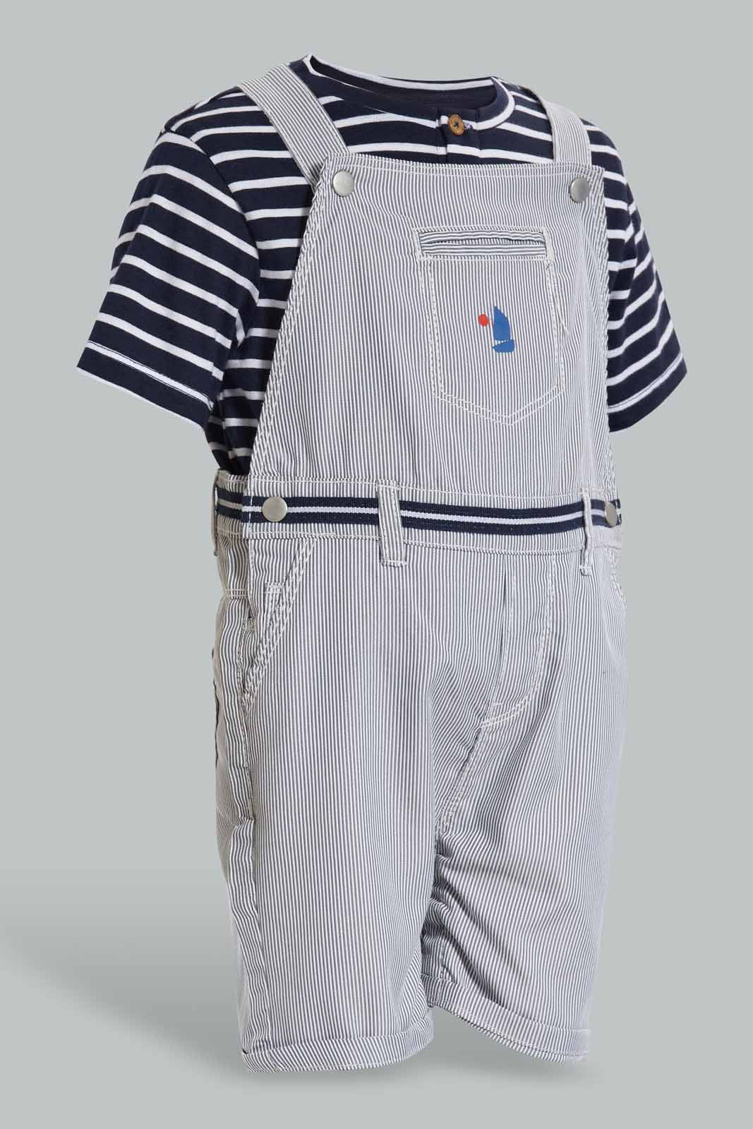 Redtag-Grey-And-Navy-Dungaree-Category:Sets,-Colour:Navy,-EXE,-Filter:Infant-Boys-(3-to-24-Mths),-INB-Sets,-Non-Sale,-S22C,-Section:Boys-(0-to-14Yrs)-Infant-Boys-3 to 24 Months
