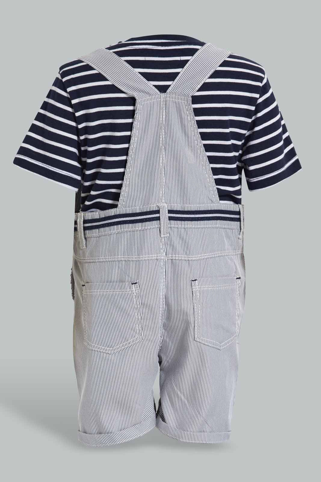 Redtag-Grey-And-Navy-Dungaree-Category:Sets,-Colour:Navy,-EXE,-Filter:Infant-Boys-(3-to-24-Mths),-INB-Sets,-Non-Sale,-S22C,-Section:Boys-(0-to-14Yrs)-Infant-Boys-3 to 24 Months