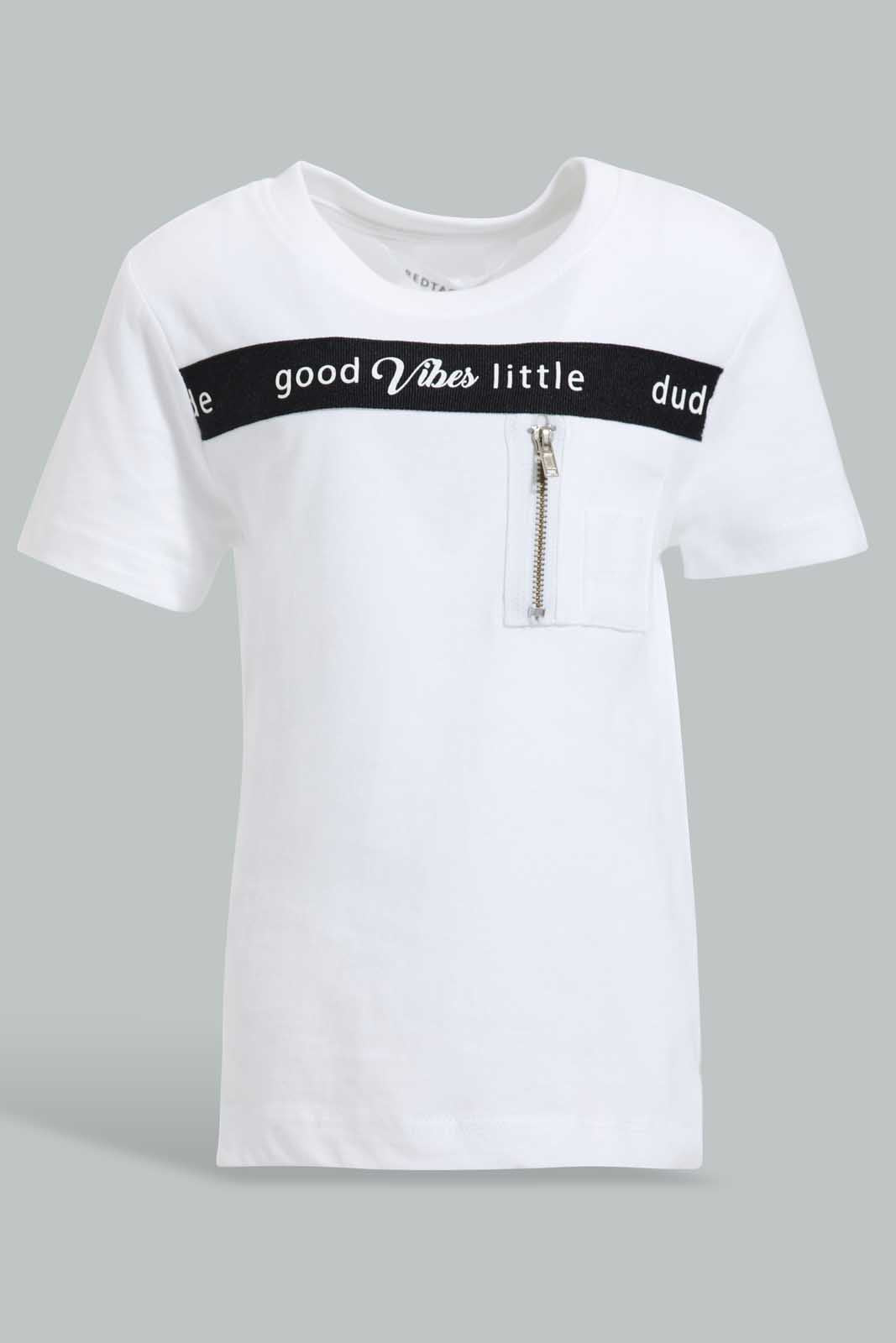 Redtag-White-Cut-And-Sew-Zipper-Tshirt-Plain-Infant-Boys-3 to 24 Months