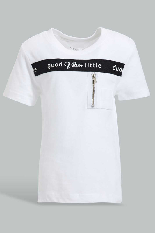 Redtag-White-Cut-And-Sew-Zipper-Tshirt-Plain-Infant-Boys-3 to 24 Months