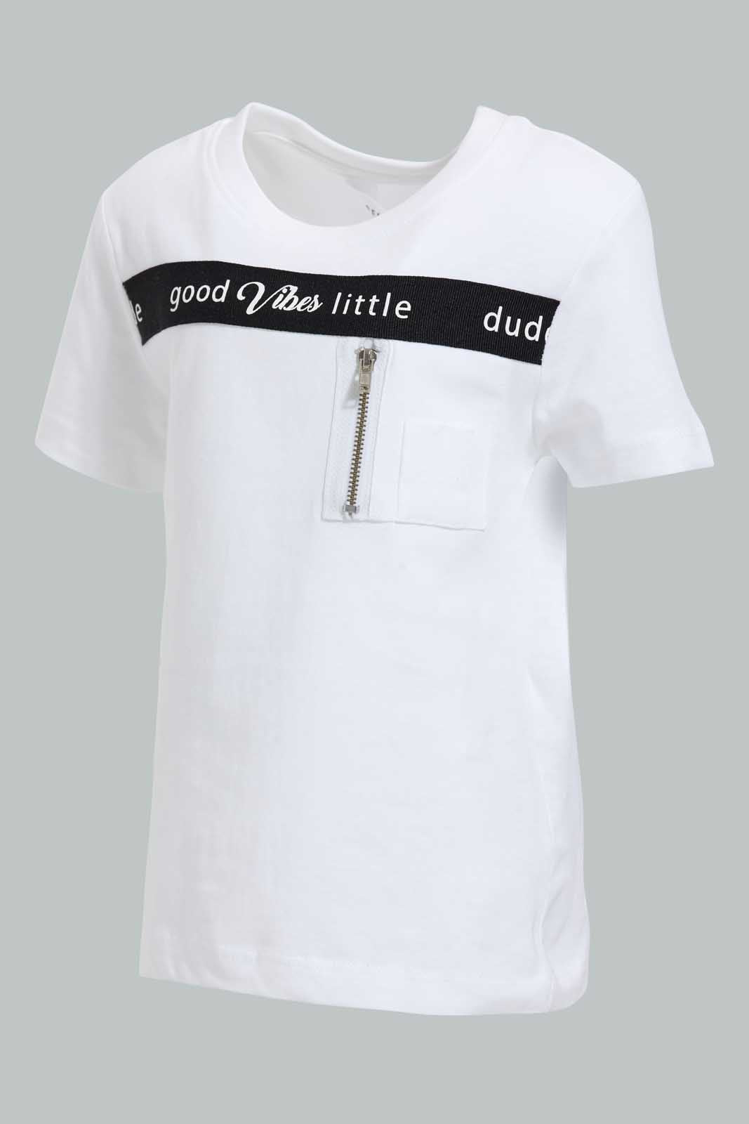 Redtag-White-Cut-And-Sew-Zipper-Tshirt-Plain-Infant-Boys-3 to 24 Months