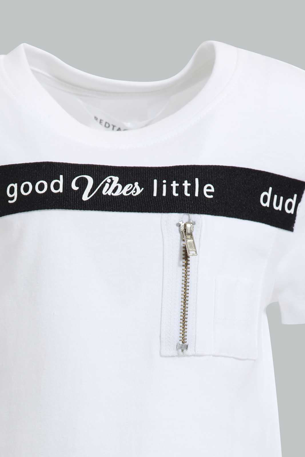 Redtag-White-Cut-And-Sew-Zipper-Tshirt-Plain-Infant-Boys-3 to 24 Months