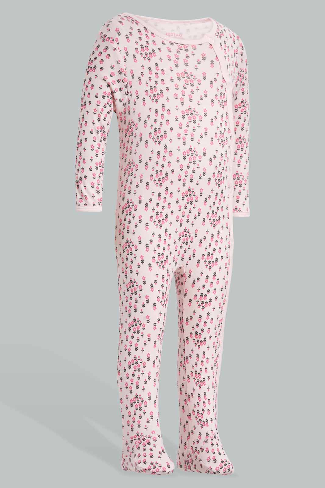 Redtag-Pink-Floral-2-Piece-Pack-Sleep-Suit-Sleepsuits-Baby-0 to 12 Months
