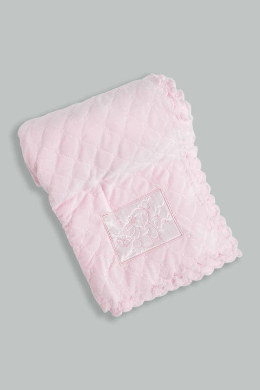 Redtag-Pink-Bunny-Quilted-Baby-Blanket-Category:Booties,-Colour:White,-Filter:Baby-(0-to-12-Mths),-NBF-Booties,-New-In,-New-In-NBF,-Non-Sale,-S22D,-Section:Kidswear-Baby-0 to 12 Months