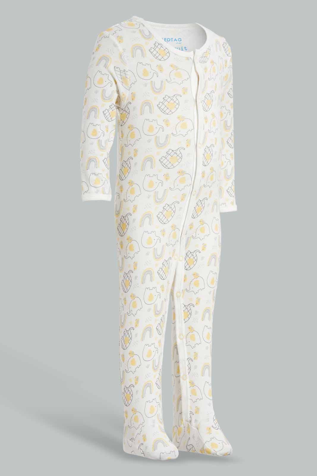 Redtag-Yellow-Elephant-2-Piece-Pack-Sleep-Suit-Rompers-Baby-0 to 12 Months