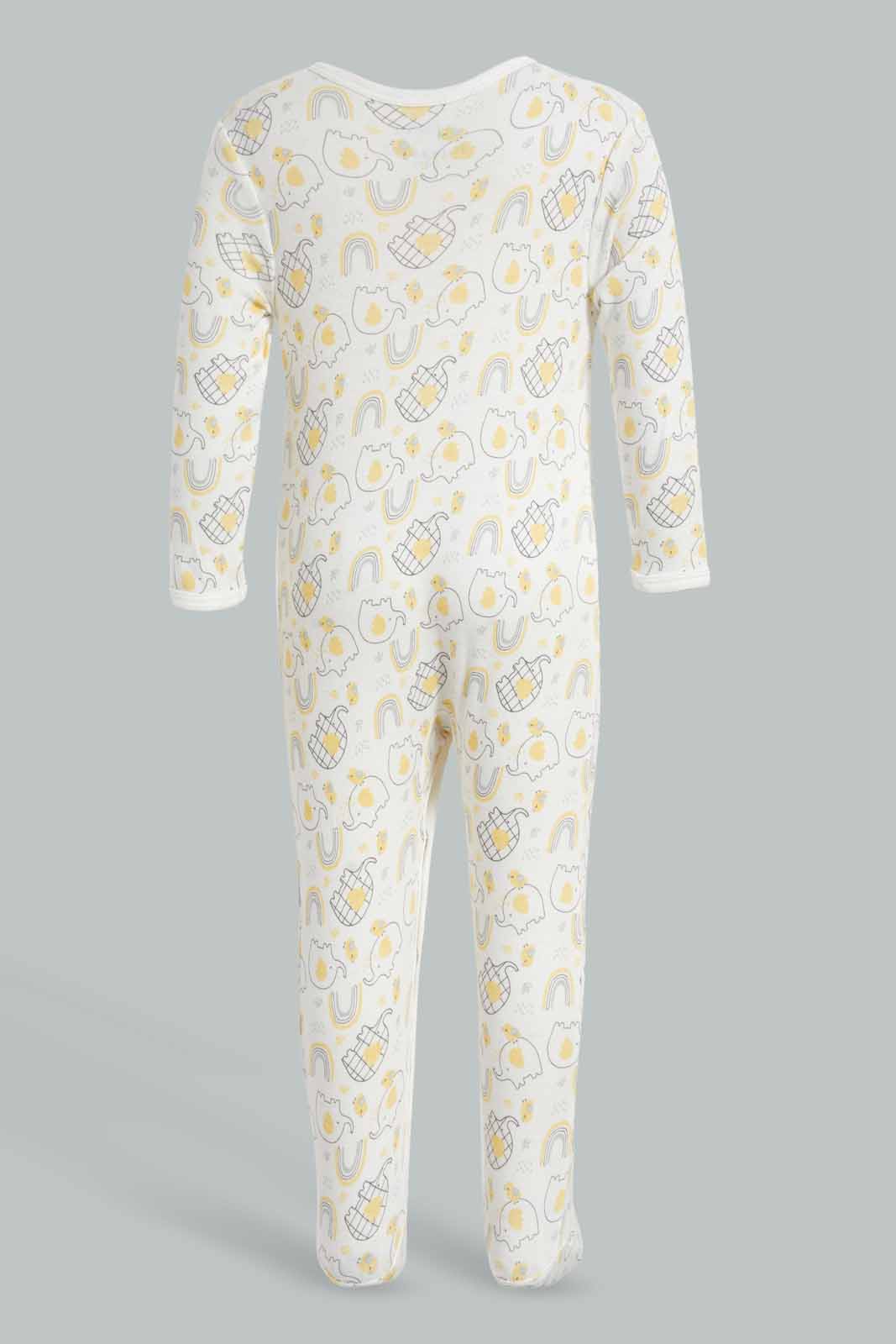 Redtag-Yellow-Elephant-2-Piece-Pack-Sleep-Suit-Rompers-Baby-0 to 12 Months