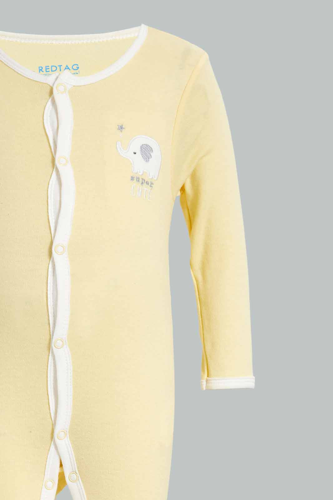 Redtag-Yellow-Elephant-2-Piece-Pack-Sleep-Suit-Rompers-Baby-0 to 12 Months