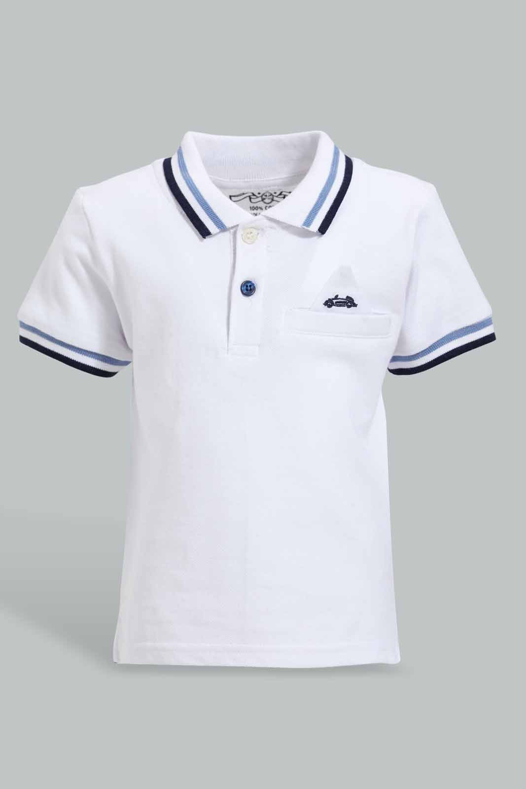 Redtag-White-Pique-Polo-With-Blue-Bottom-Set-Sets-Infant-Boys-3 to 24 Months