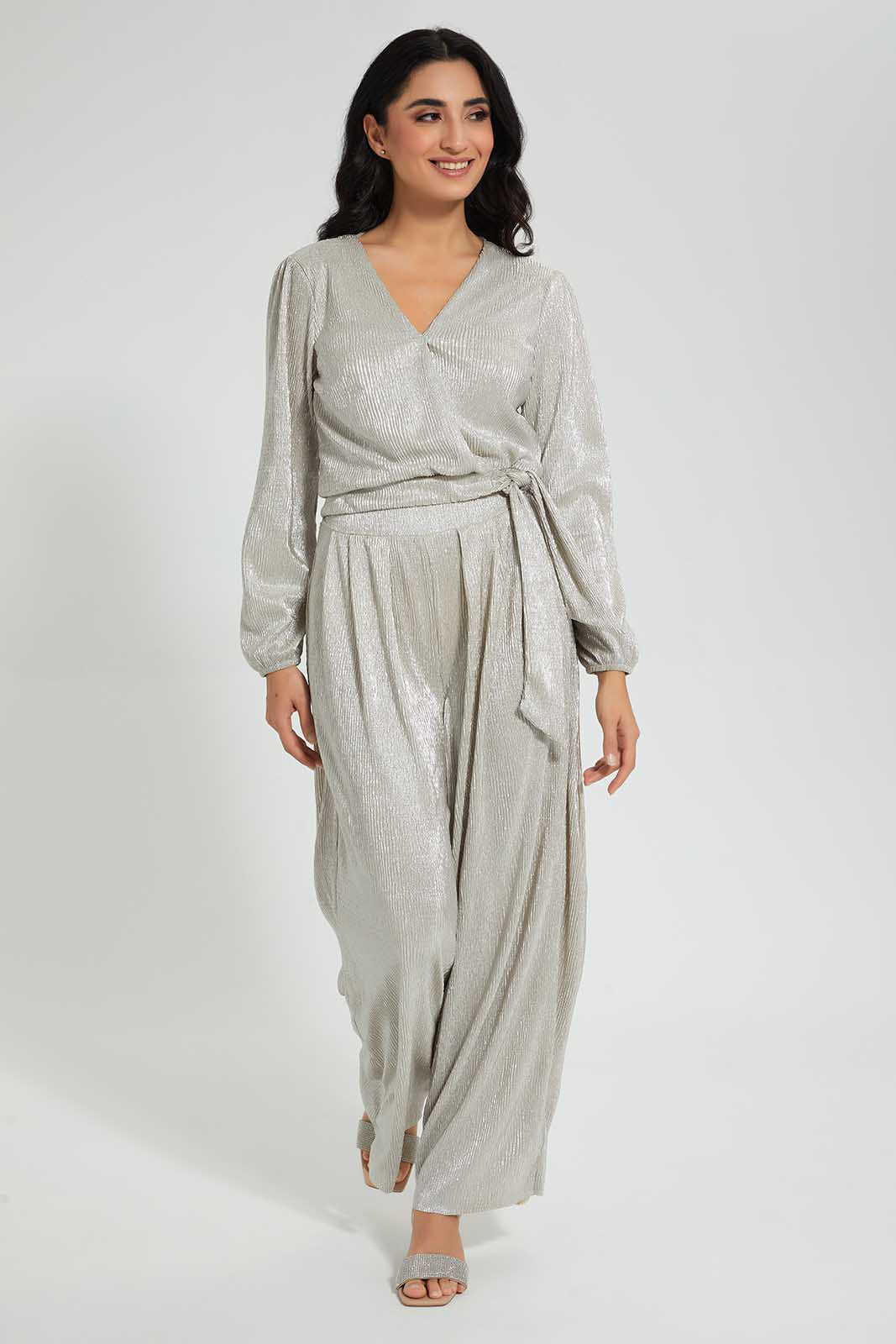 Redtag-Gold-Foil-Coasted-Plisse-Trouser-Trousers-Women's-