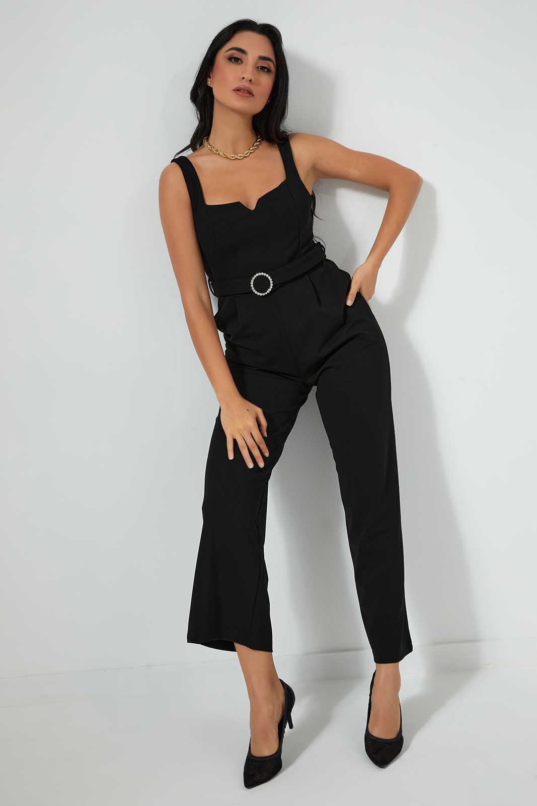 Redtag-Black-Buckle-Detail-Jumpsuit-Dresses-Women's-