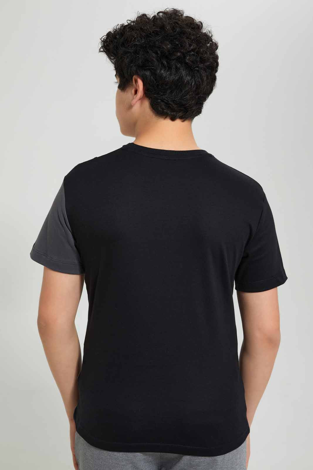 Redtag-Black-Cut-&-Sew-T-Shirt-Graphic-T-Shirts-Senior-Boys-9 to 14 Years
