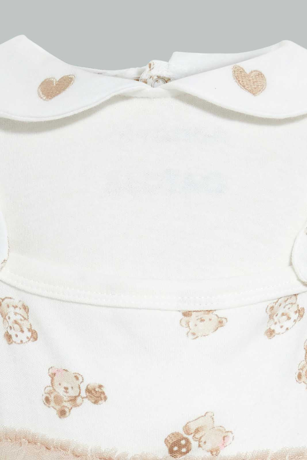 Redtag-Beige-And-White-Bear-Duangree-Sleep-Suit-With-Frill-Sleepsuits-Baby-0 to 12 Months