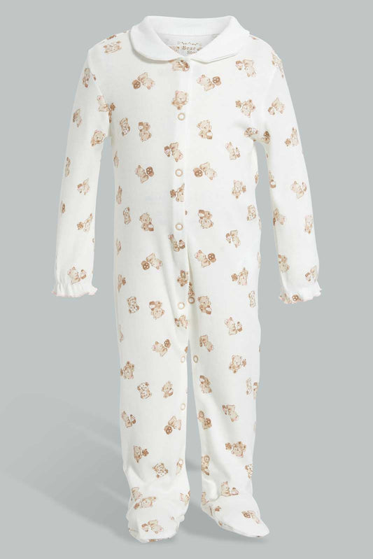 Redtag-Beige-And-White-Bear-Sleep-Suit-Sleepsuits-Baby-0 to 12 Months