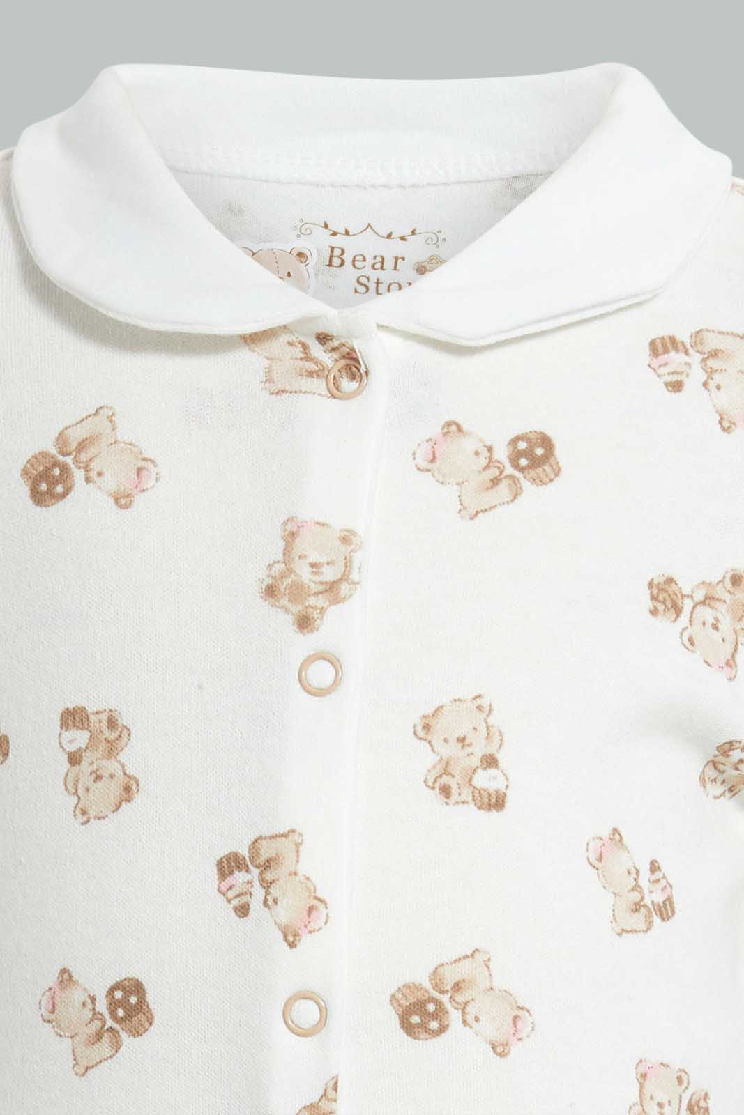 Redtag-Beige-And-White-Bear-Sleep-Suit-Sleepsuits-Baby-0 to 12 Months