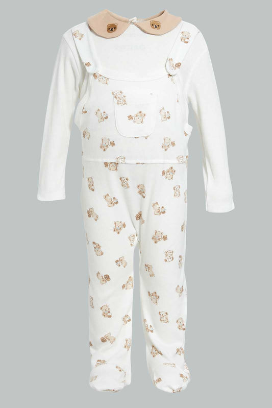 Redtag-Beige-And-White-Bear-Duangree-Sleep-Suit-With-Pocket-Sleepsuits-Baby-0 to 12 Months